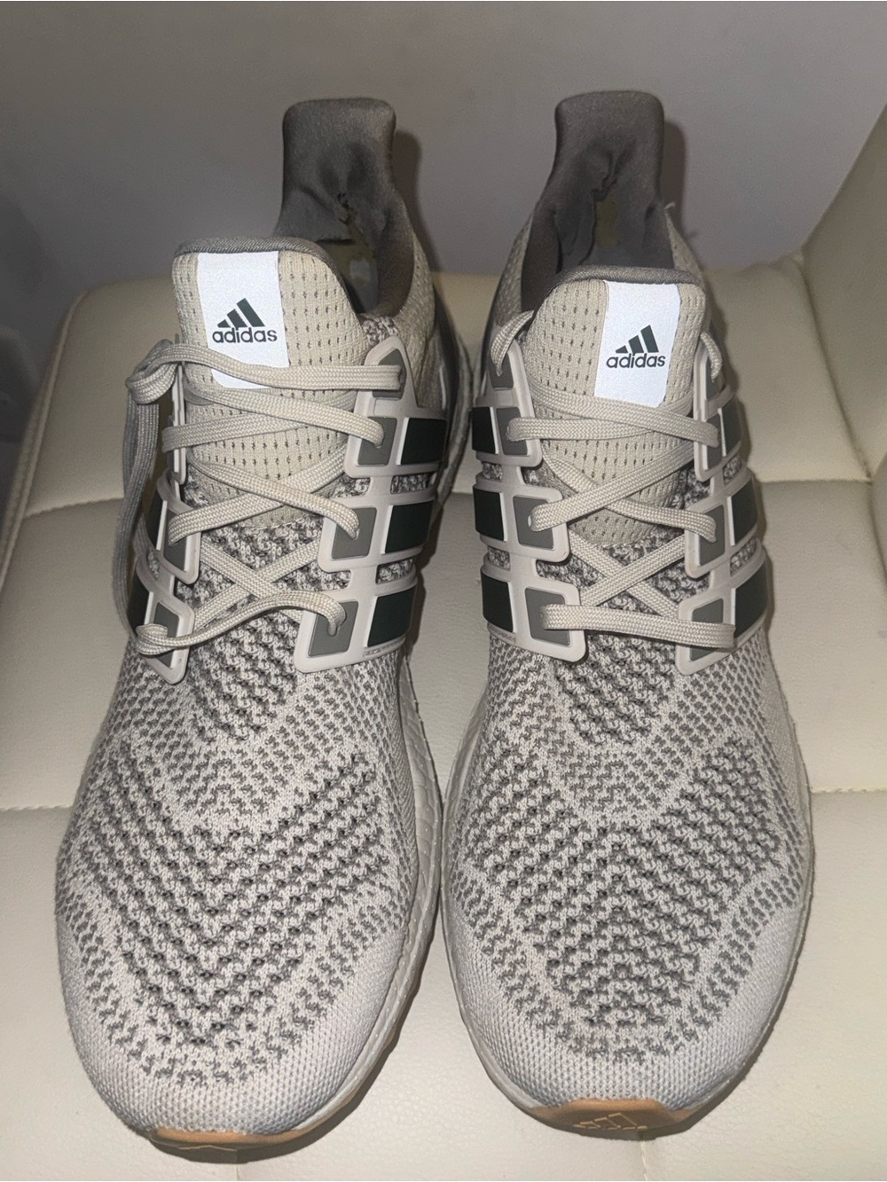 adidas Men's Beige/Gray Knit Running Sneakers